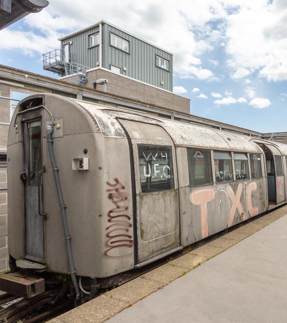 old train carriage covered in graffiti - Gravesend Metropolitan Police Tactical Training Centre Gravesend